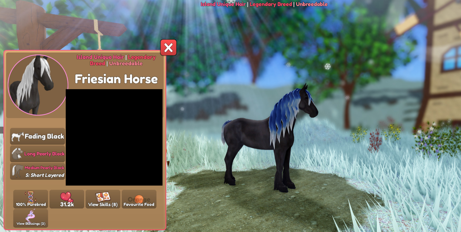 Long Pearly Fading Black IUH Friesian Horse | Wild Horse Islands | WHI
