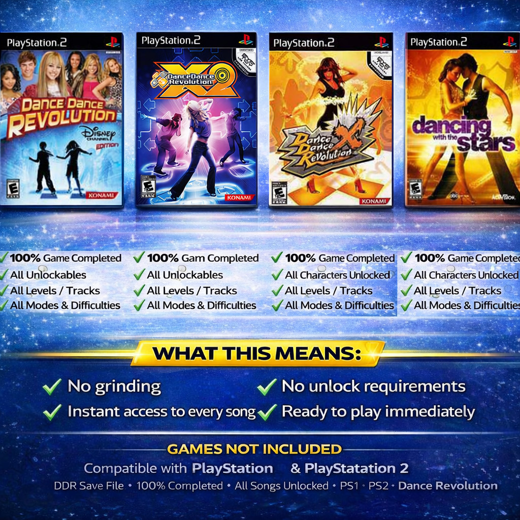 Dance Dance Revolution Save ALL PlayStation 2 PS2 Memory Card Unlocked Saves