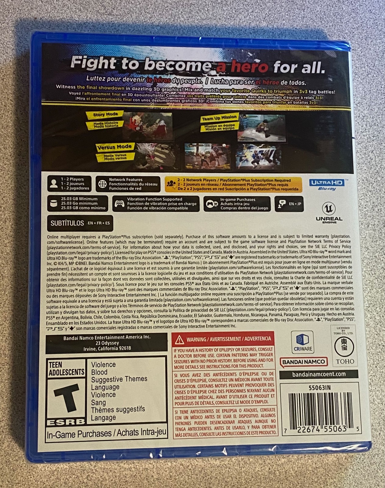 My Hero Academia All’s Justice PS5 New Sealed Bandai Namco 55063IN 722674550635