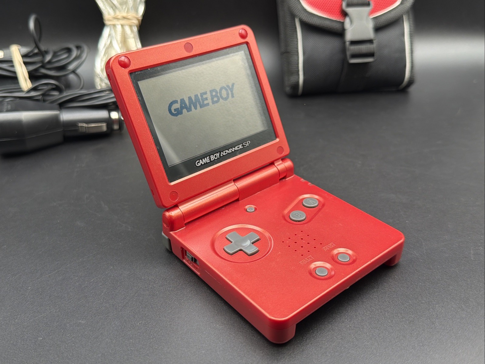 GBA SP Console Flame Red AGS-001 Nintendo Game Boy Advance Tested Good Shape