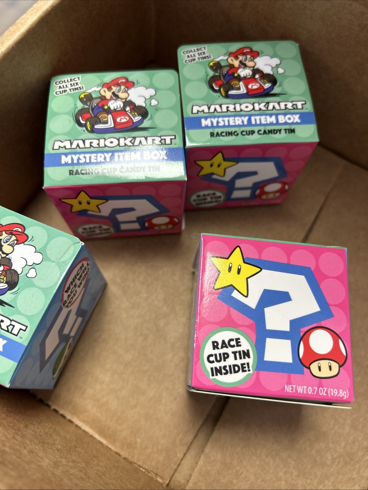 Mario Merch Lot. 6 New Mystery Boxes. 1 New Mario. 1 New Tin.