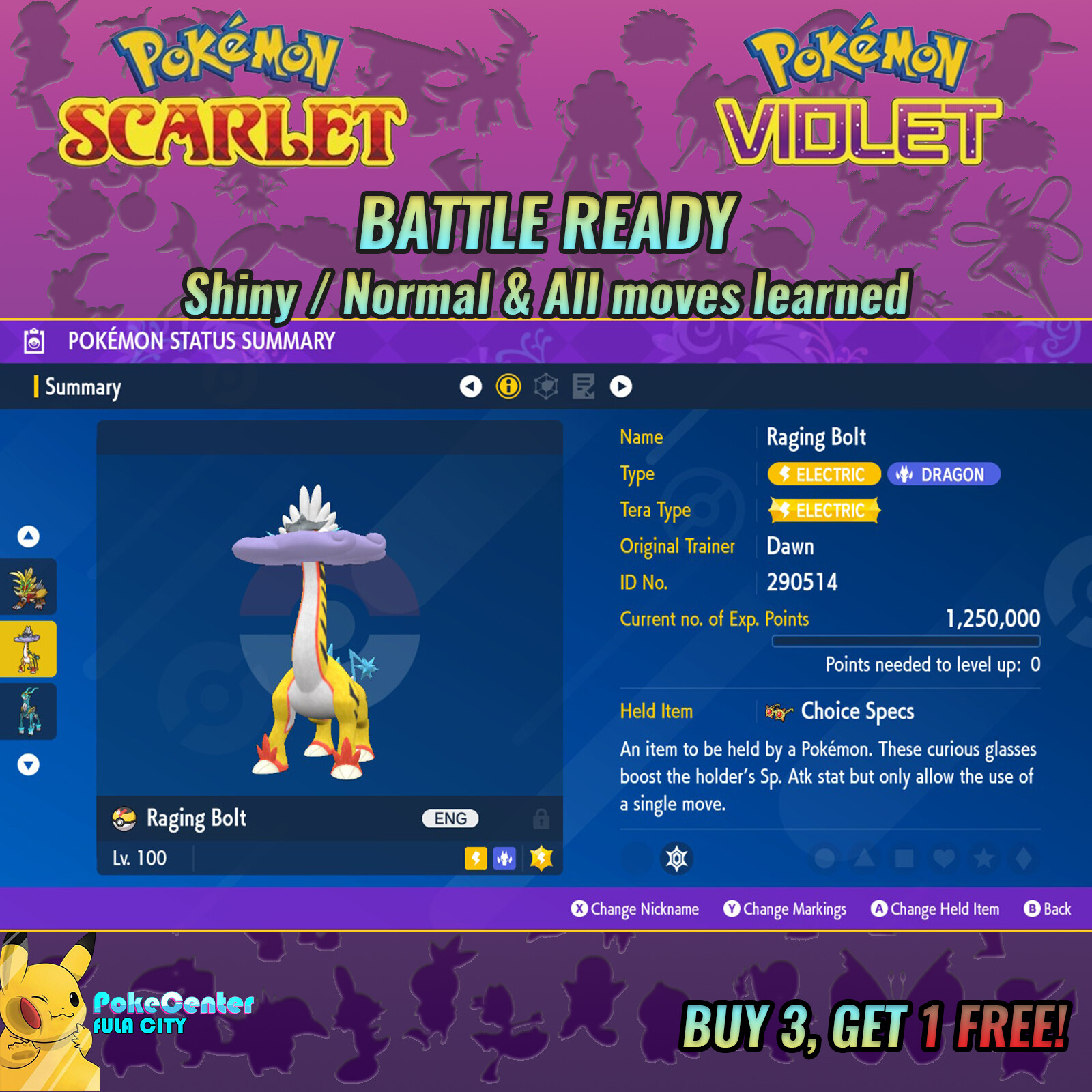 RAGING BOLT ⚡ POKEMON SCARLET VIOLET ⚡ NORMAL ⚡ 6IV BATTLE READY ⚡