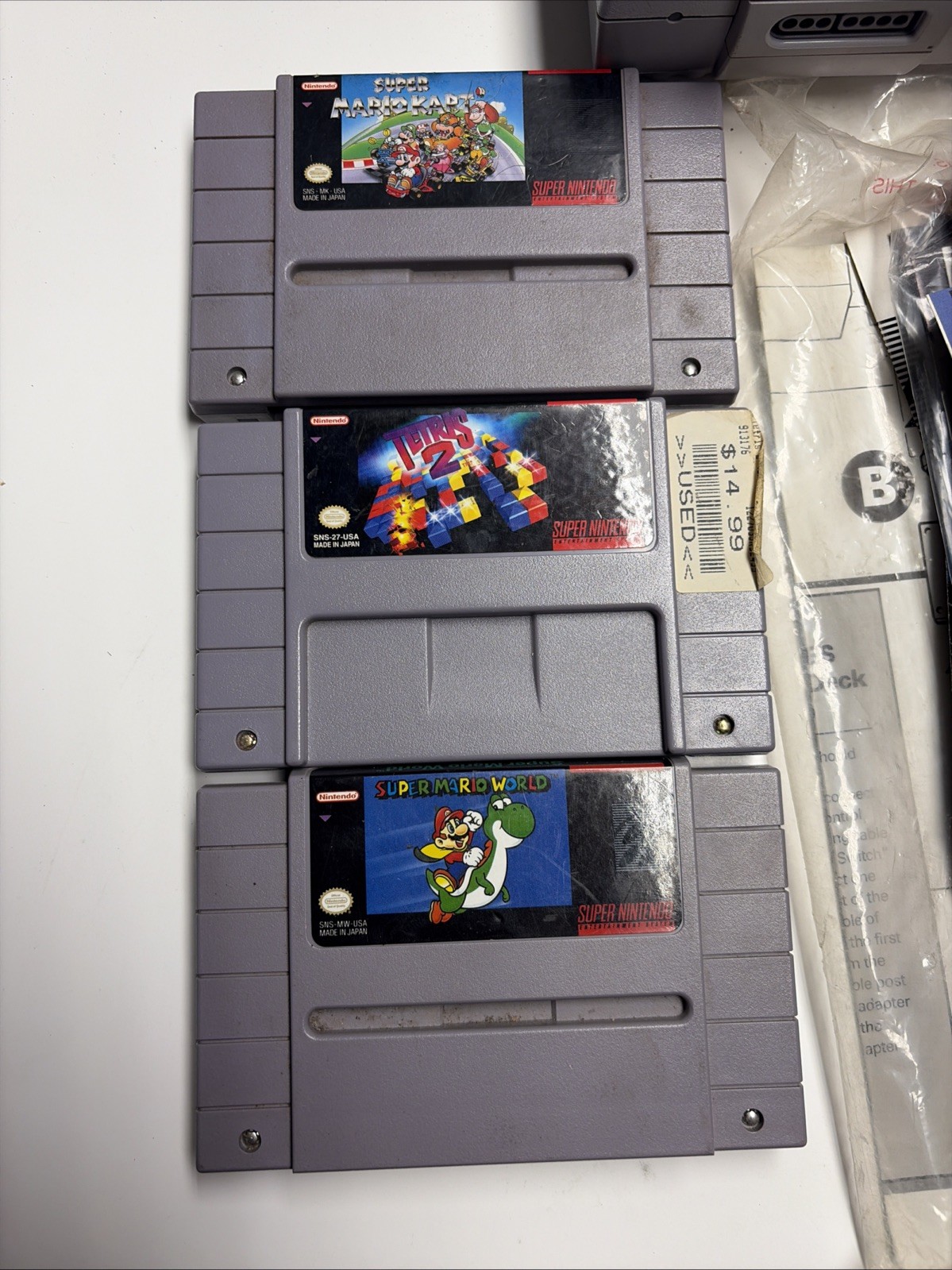 Nintendo Super NES SNS-001 Console Bundle w/ 3 Controllers, Cables & 5 Games