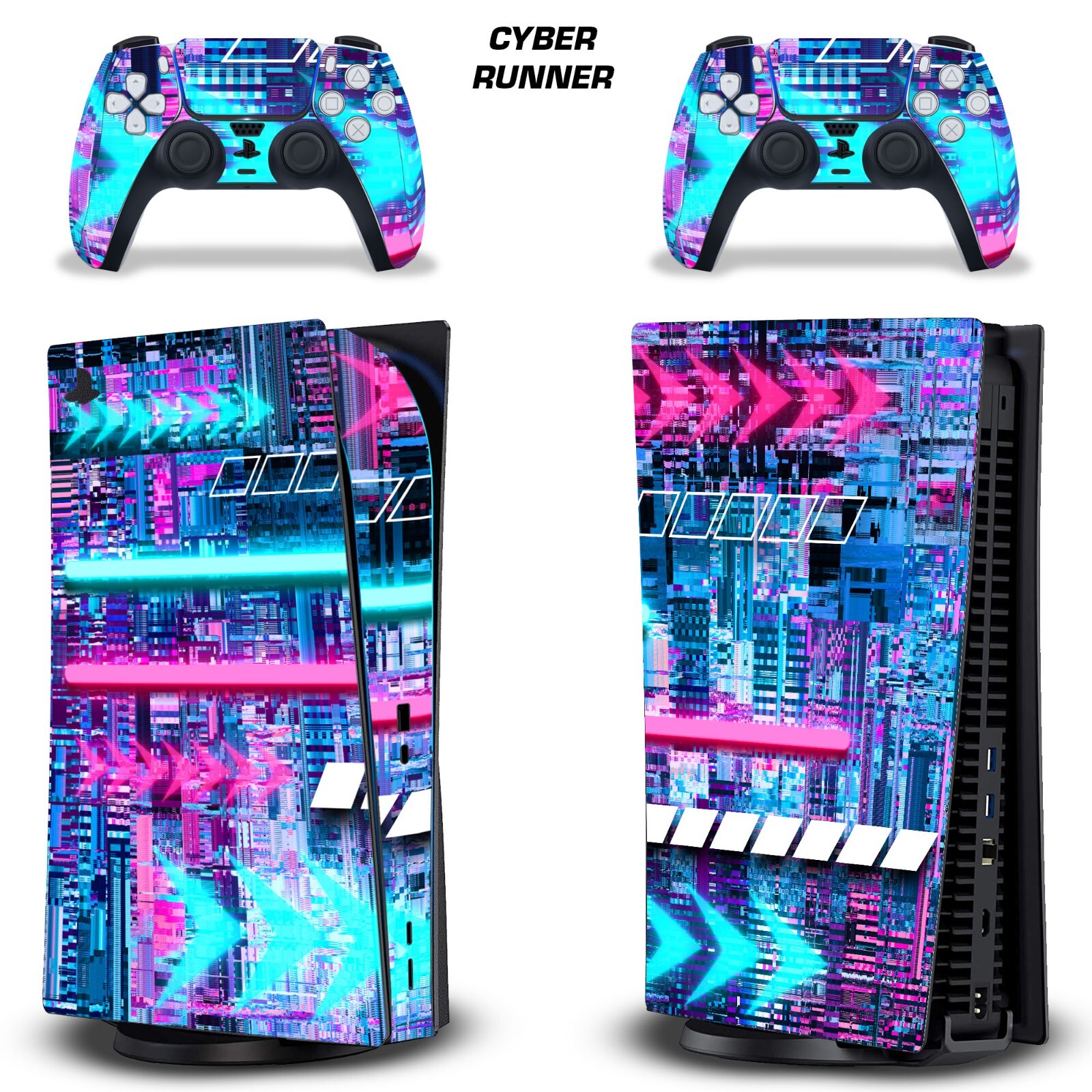 Skin Decal For PS5 Playstation 5 DIGITAL Console + Controller Stickers CYBERRUN