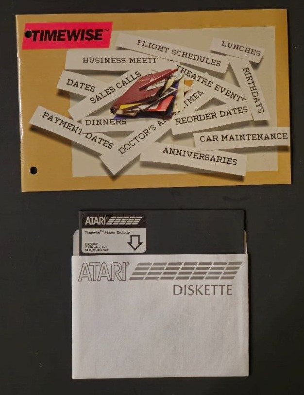 ATARI 400 / 800 – Timewise Productivity Software – Disk + Book – VINTAGE 1982