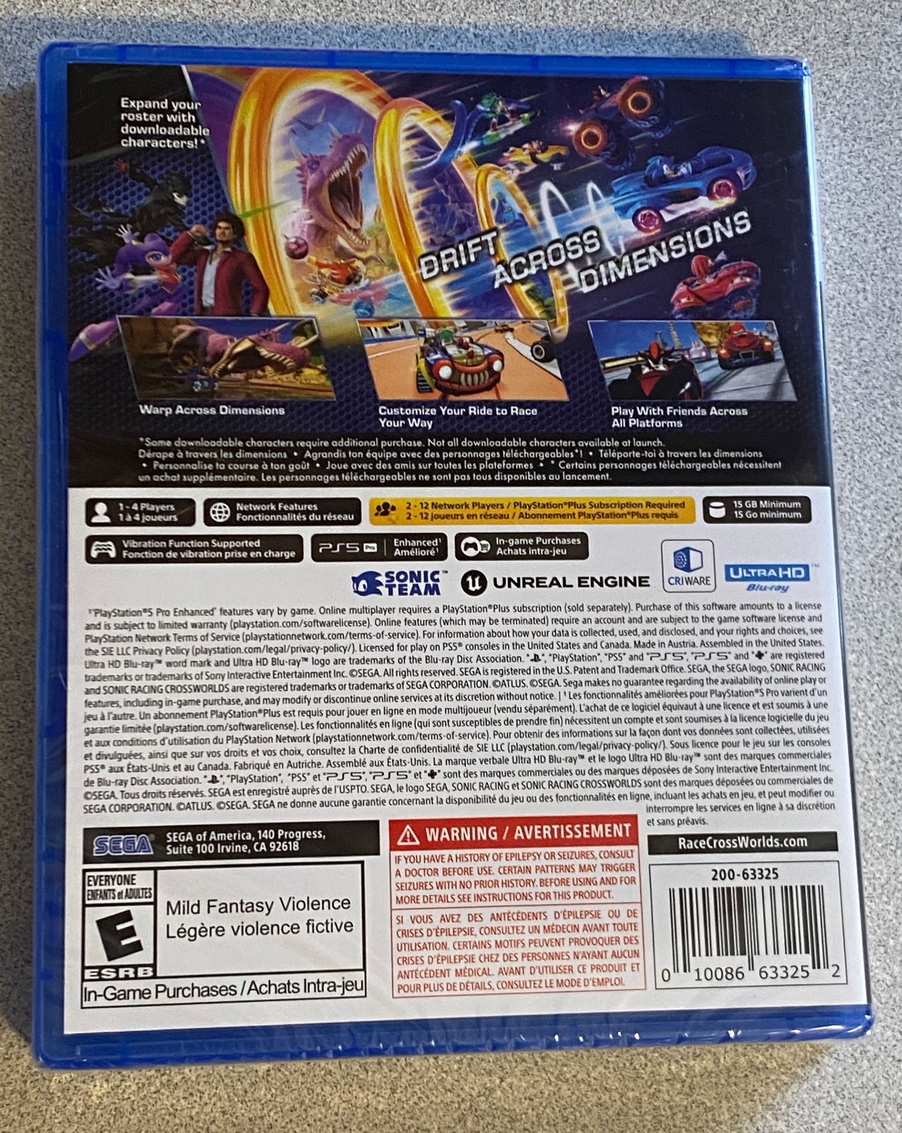 Sonic Racing Crossworlds PS5 New Sealed Sega 200-63325 2112873 010086633252