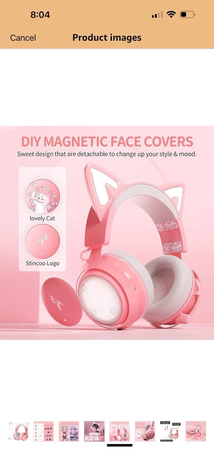 SOMIC GS510 Cat Ear Headset Wireless/Wired Gaming w/Lights, Multi-Modes Pink New