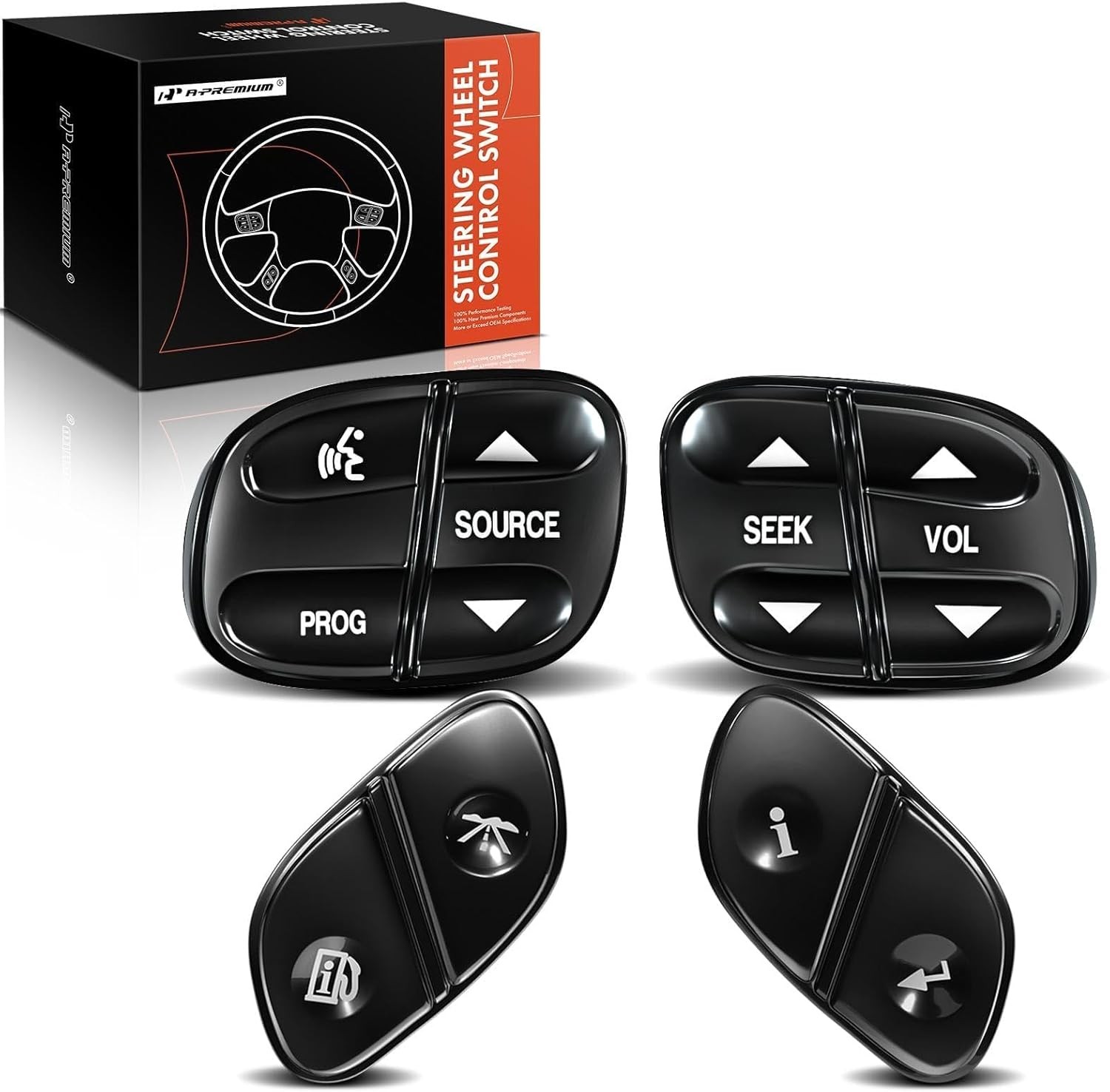 A-Premium 4-PC Steering Wheel Control Switch Button Compatible with Chevy, GMC,