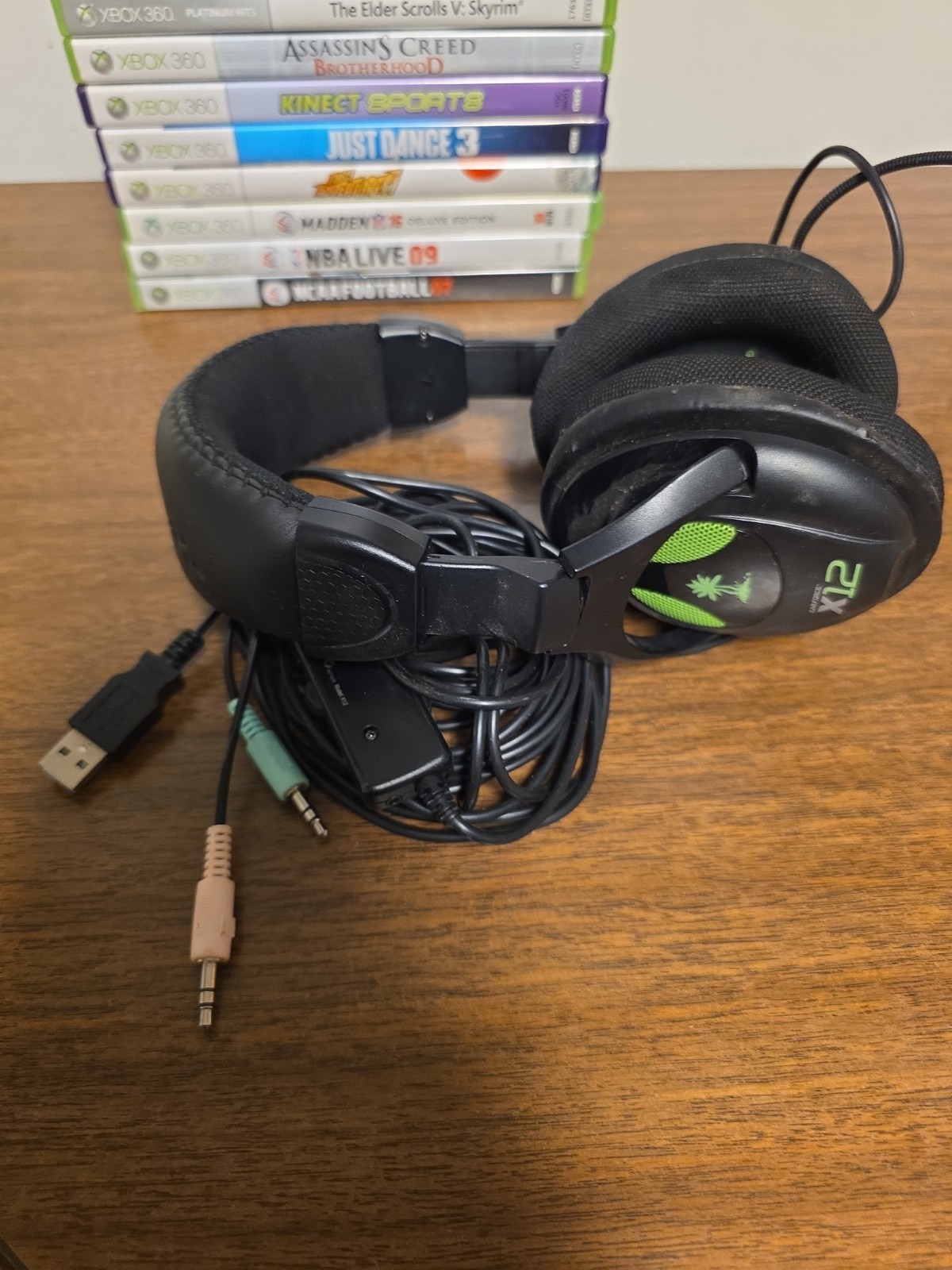 Microsoft Xbox 360 Game Lot Of 12 W/ 2 Turtle Beach X12 Headsets- Untested…