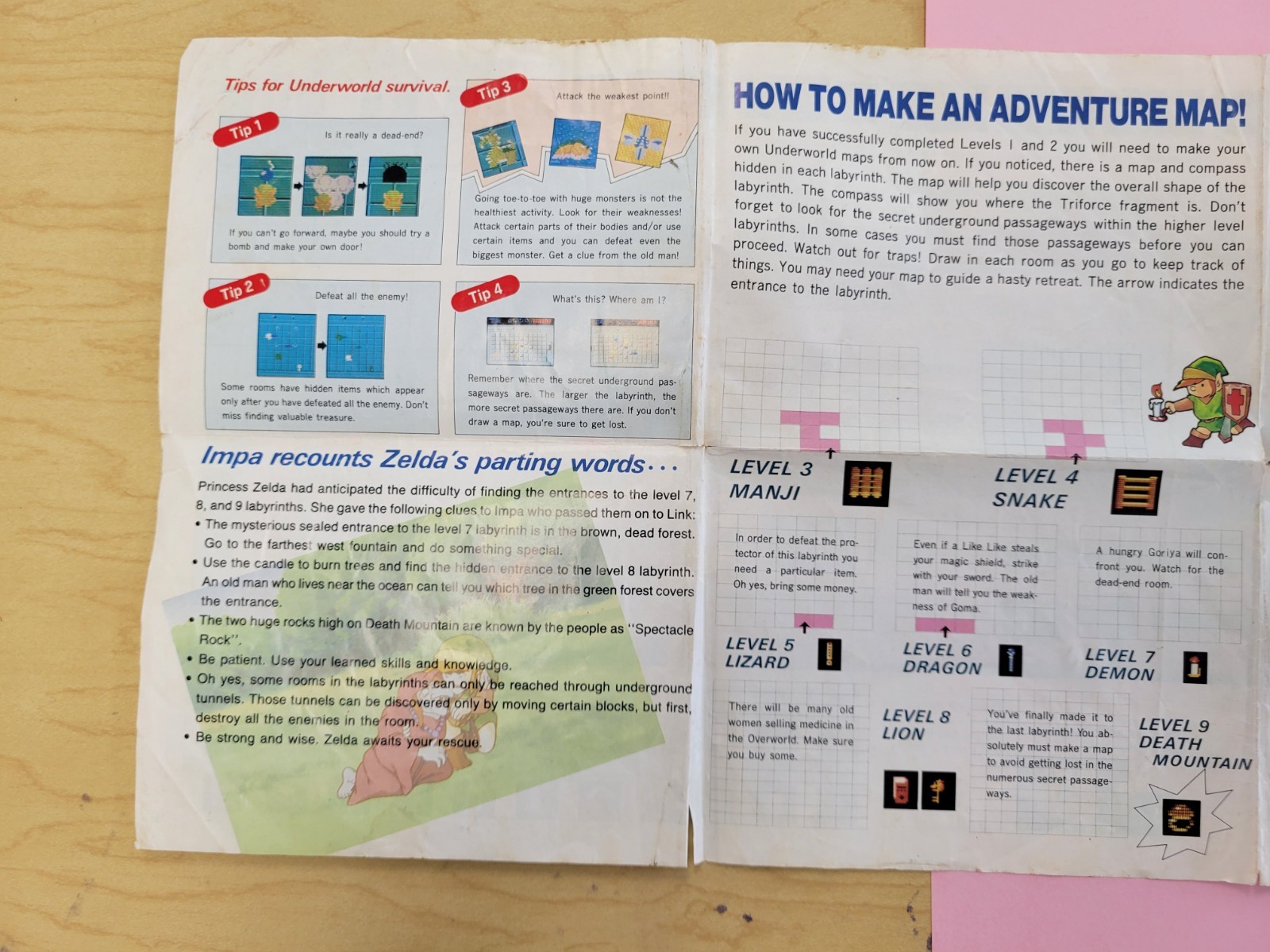 Vtg 1987 LEGEND OF ZELDA Nintendo NES Original Maps & Strategies Fold-Out Insert