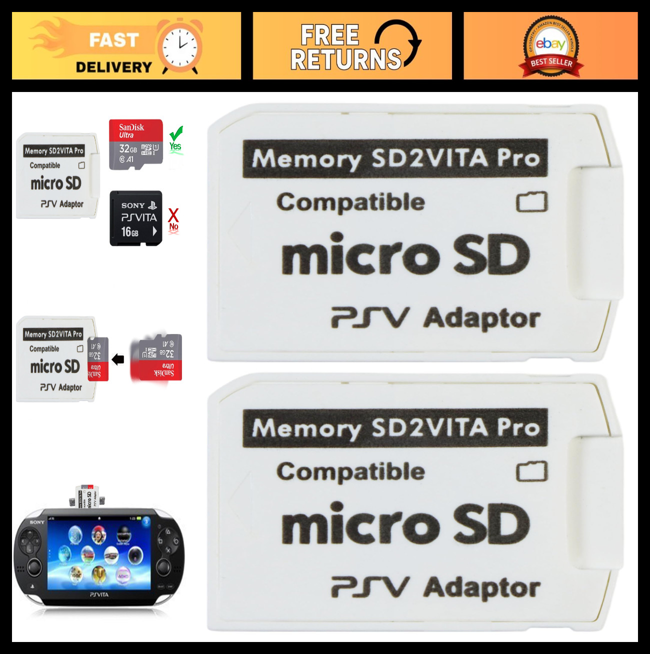 PS Vita SD Card Adapter – 5.0 High-Speed Memory Card Converter for 1000/2000, PS