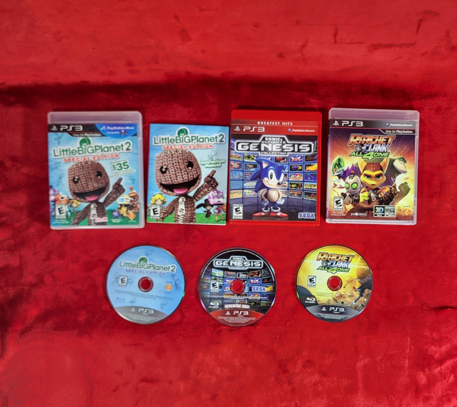 PlayStation 3 Lot 3 Little Big Planet 2 Special Edition, Sonic Coll, Ratchet 4