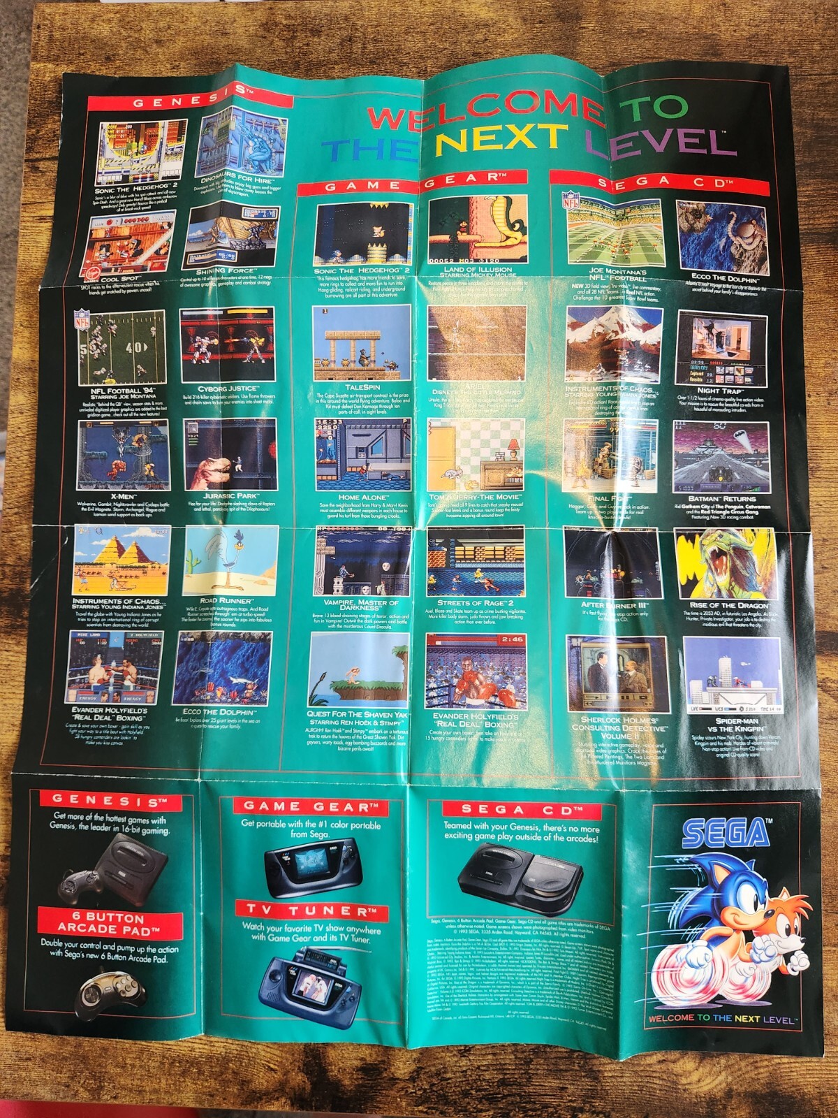 Jurassic Park Sega Genesis / Game Gear 1993 Fold Out Insert Poster
