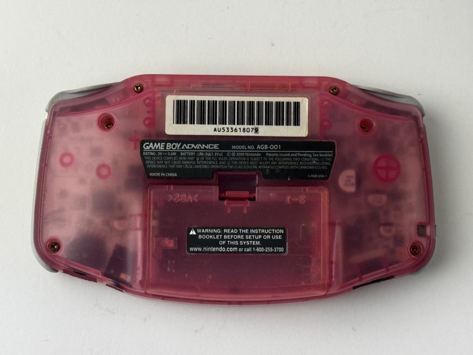 Nintendo Game Boy Advance Fuchsia Pink GBA Console AGB-001 Tested