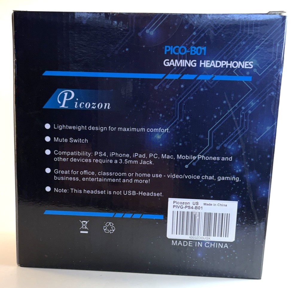 Picozon PICO-B01 Gaming Headphones With Boom Microphone, 3.5 mm Jack, New