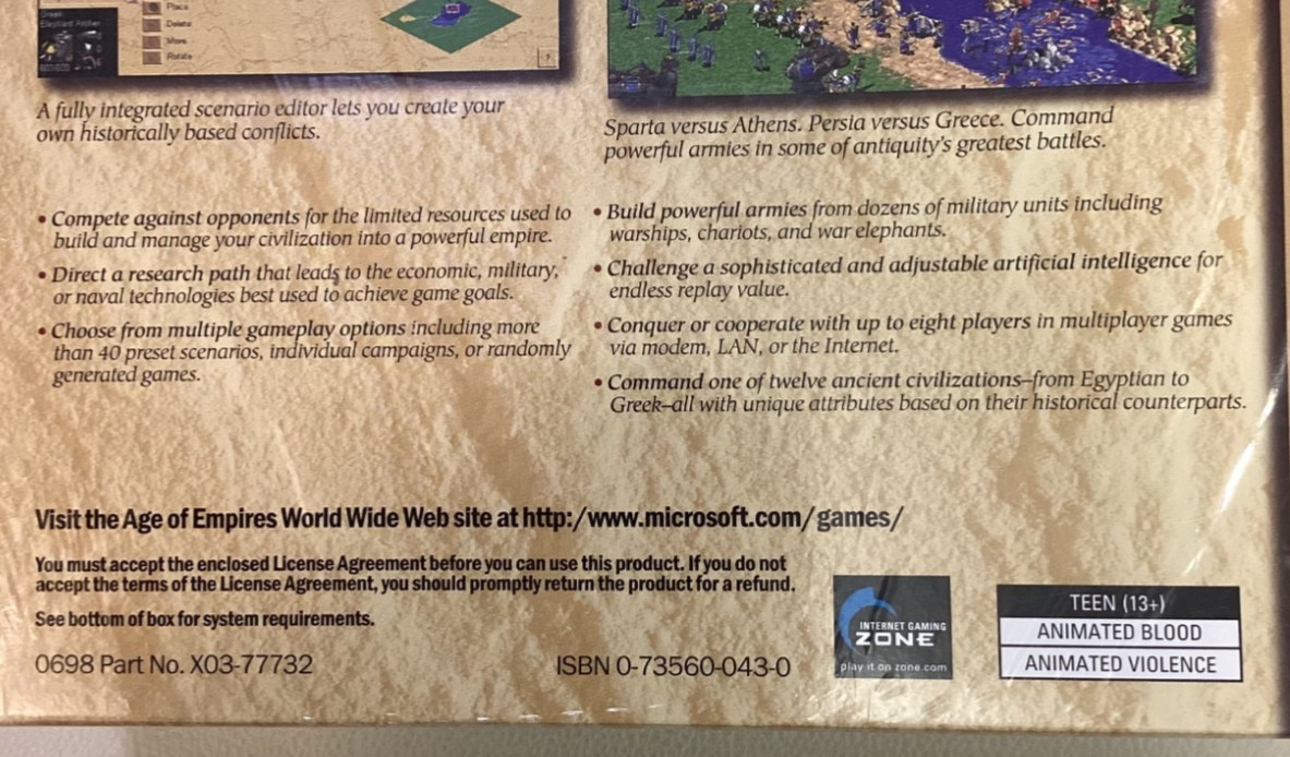 1998 Microsoft AGE OF EMPIRES Windows 95 Vintage, BRAND NEW, SEALED, OOP