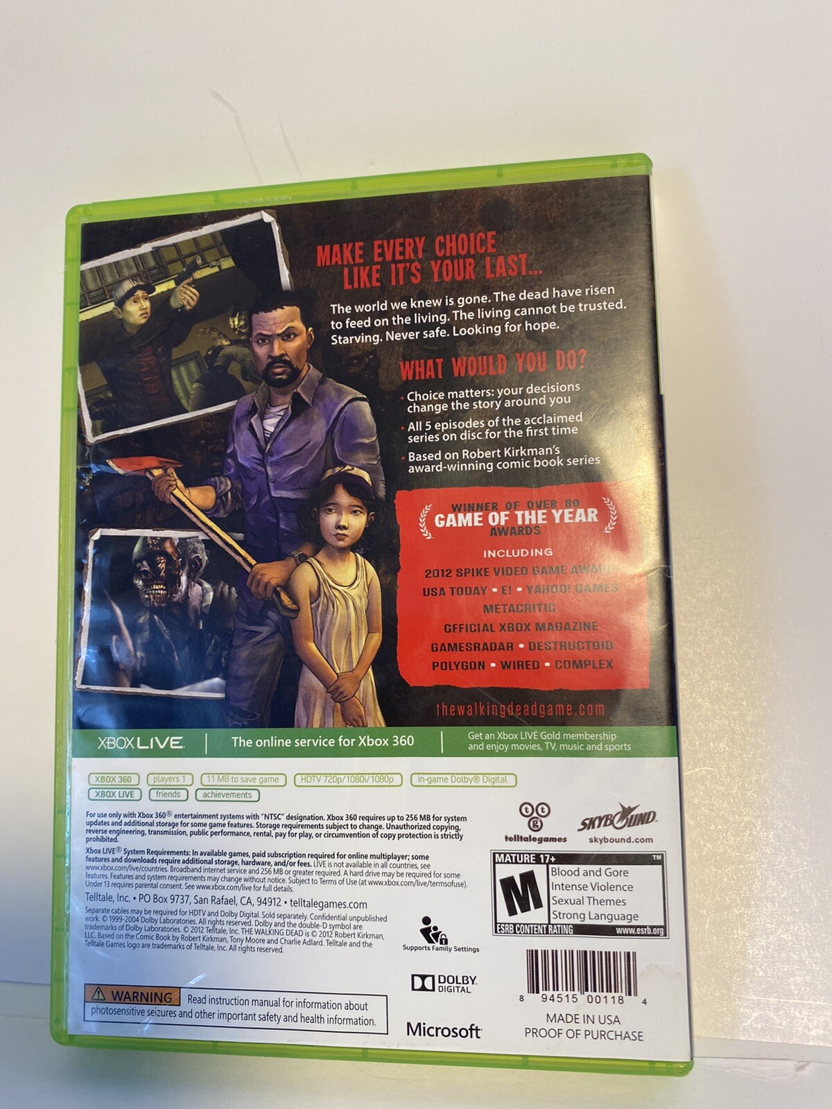 2012 The Walking Dead: A Telltale Games Series Xbox 360,Complete & Tested