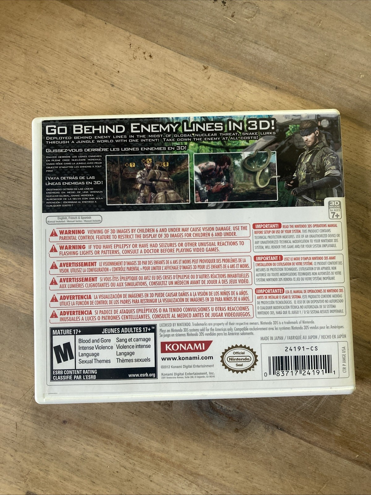Metal Gear Solid 3D: Snake Eater (Nintendo 3DS, 2012) Case and Manual NO GAME