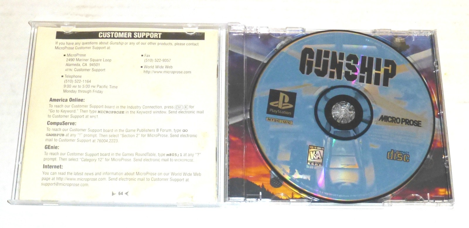 Gunship (Sony PlayStation 1 PS1, MicroProse, 1996) Complete HAS FLAWS READ