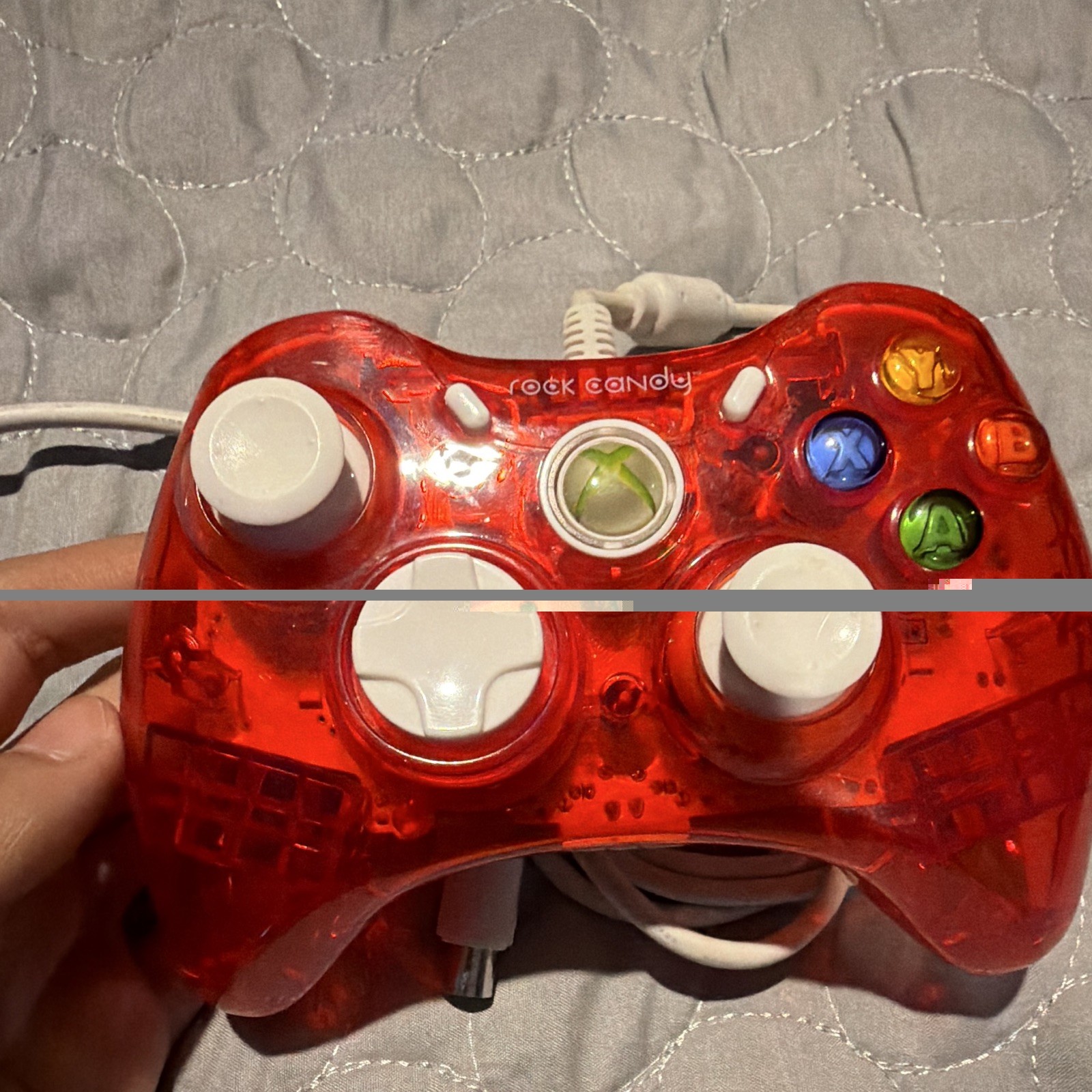 Rock Candy Wired Controllers Lot of 2 for Xbox 360 Transparent Blue & Red 7ft