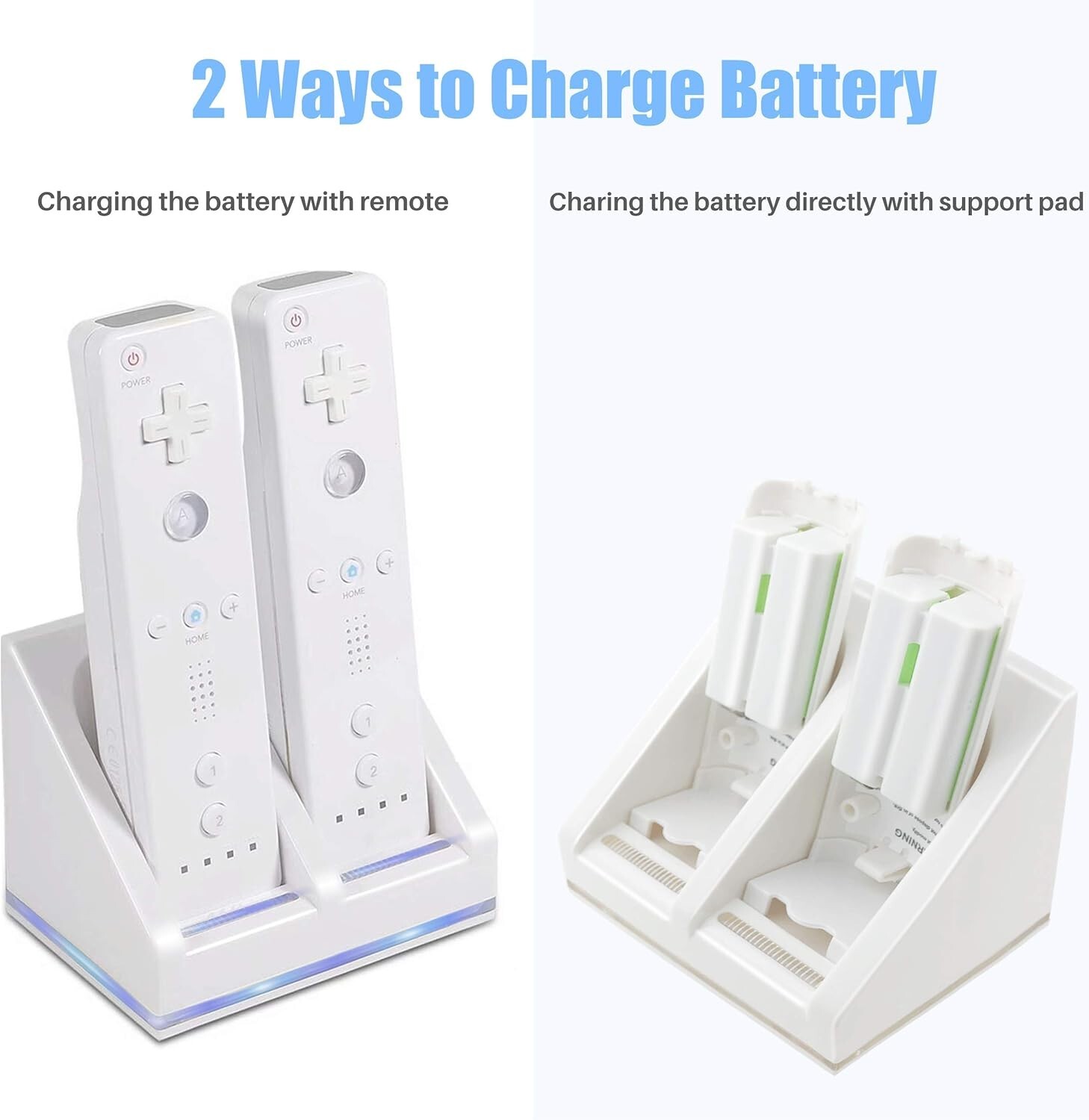 2/4 Rechargeable Batteries Pack+ Charger Dock For Nintendo Wii Remote Controller