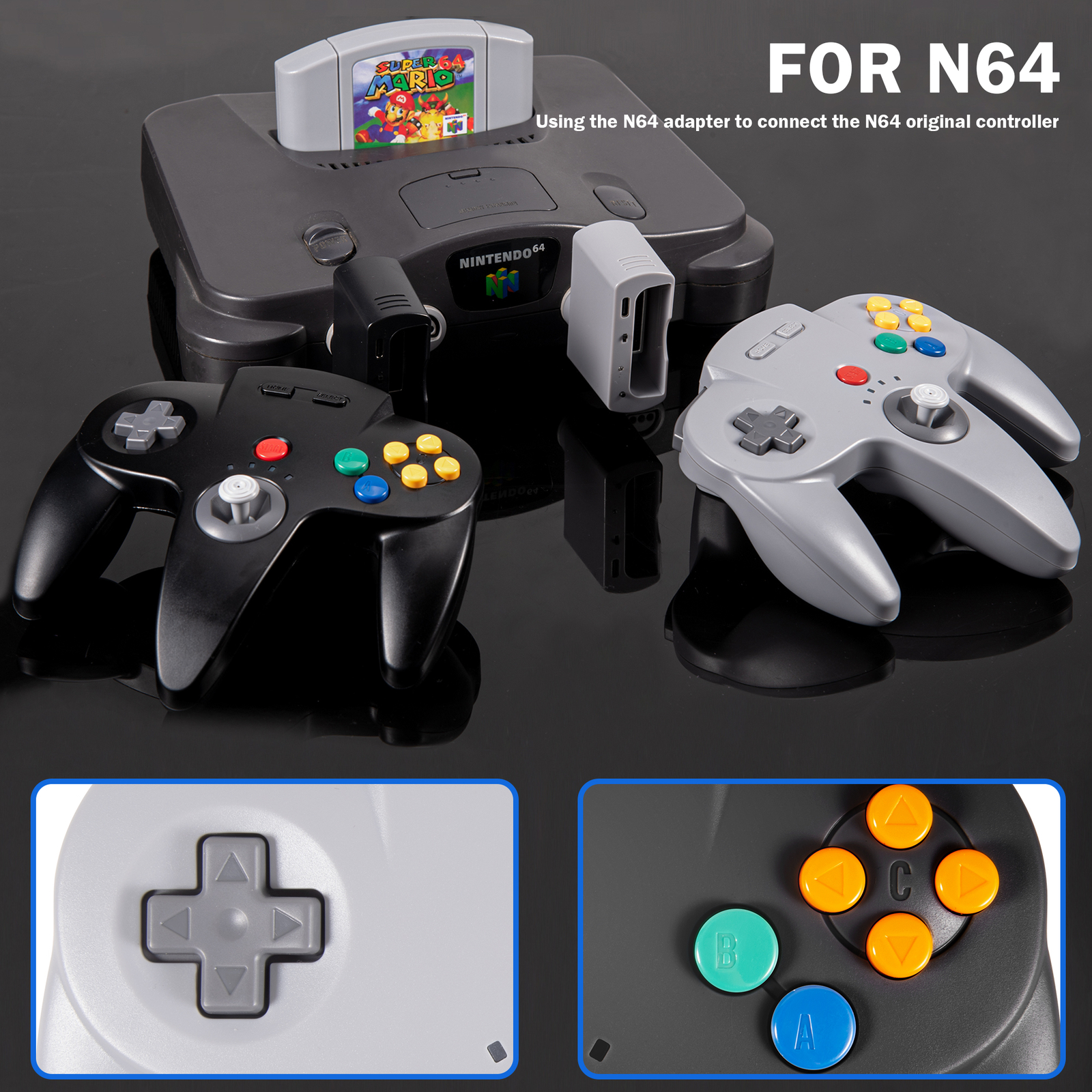 2.4 GHz Wireless N64 Controller Rechargeable For N64 Console, Built-in Rumble