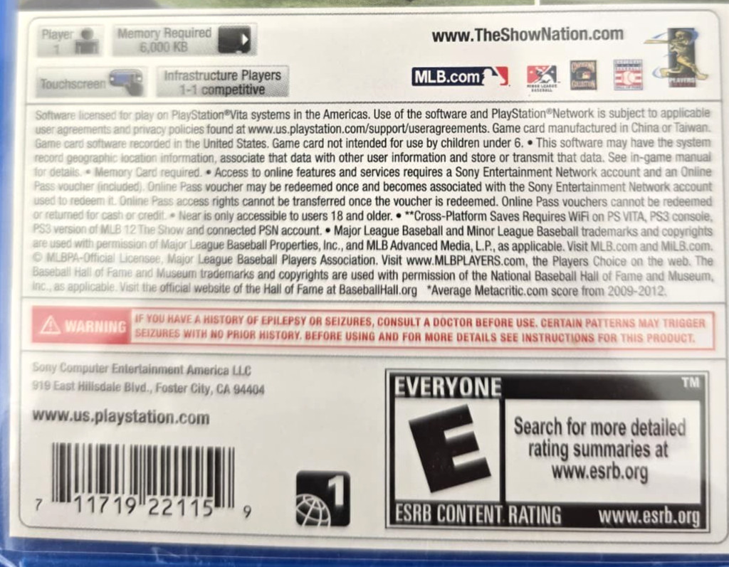 MLB 13 THE SWOW PlayStation PSVita PCSA00065 Factory Sealed
