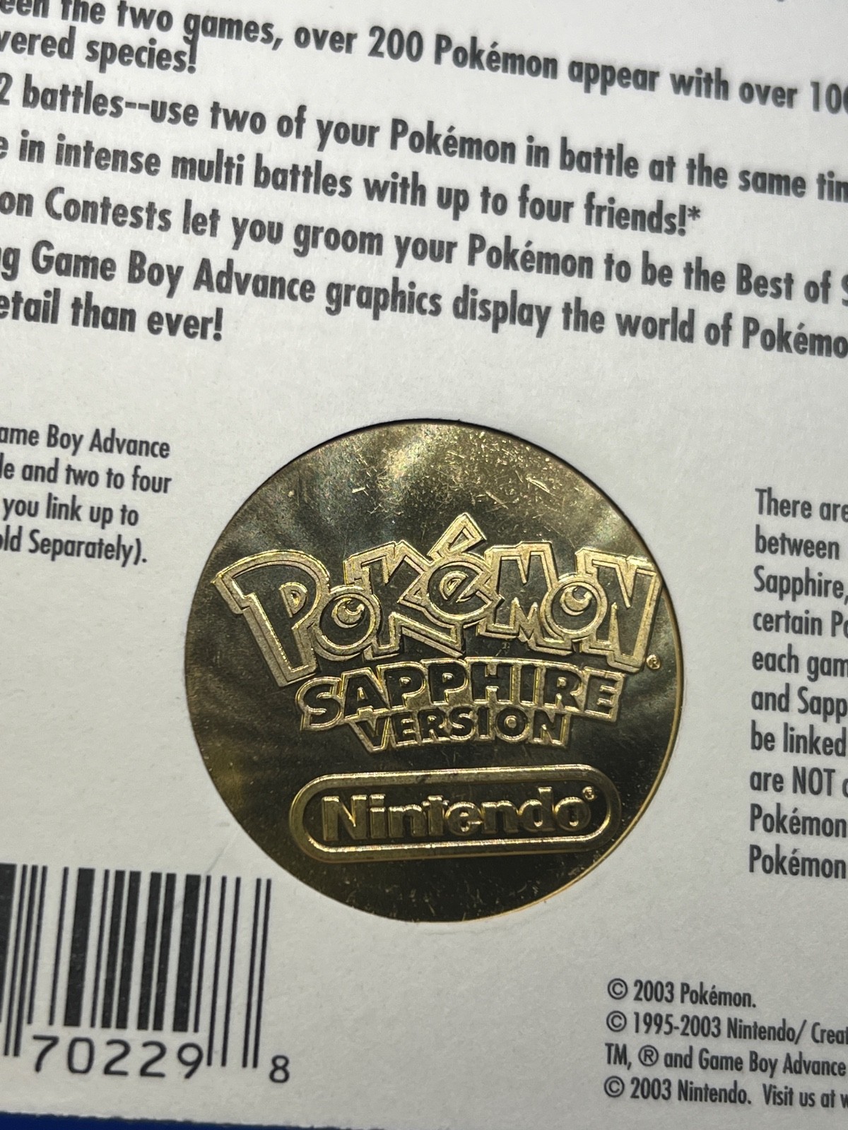 NEW SEALED 2003 Pokemon Sapphire Kyogre Limited Edition Preorder Metal Coin