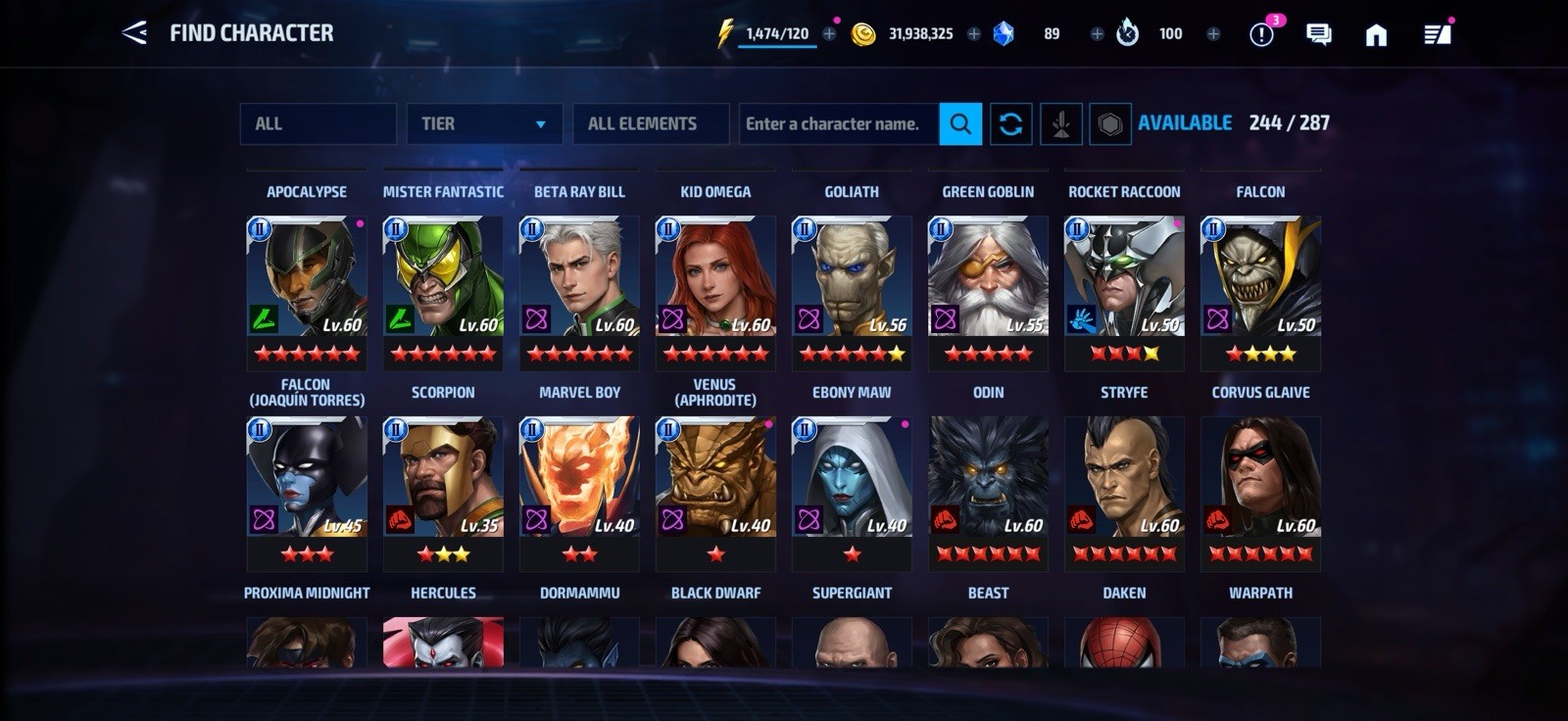Stacked MARVEL Future Fight Account