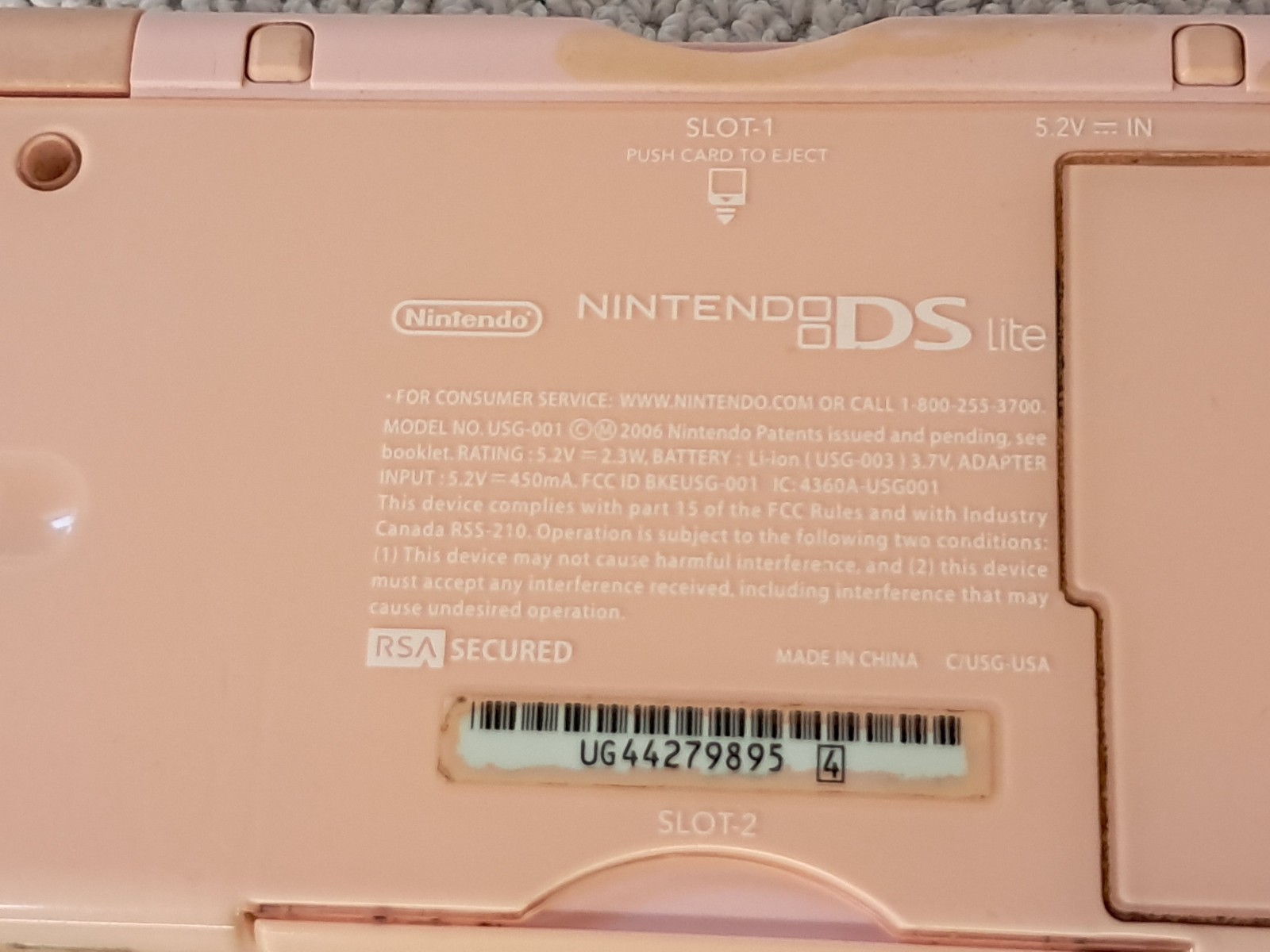 Nintendo DS Lite Pink Console Only Model USG-001 Parts/Repair Only