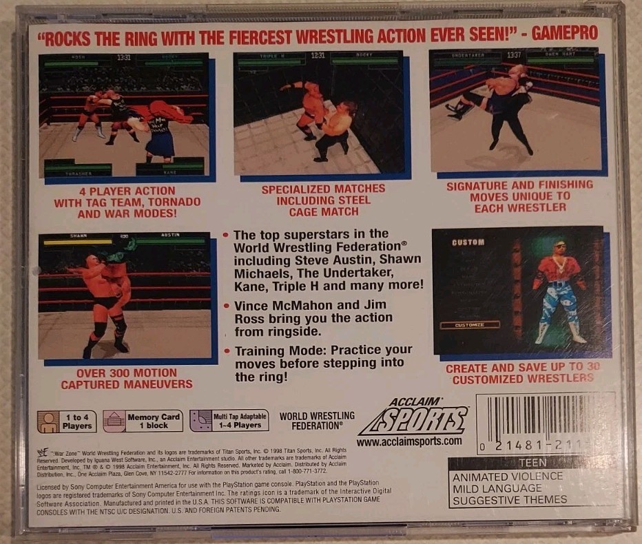 WWF Warzone (PlayStation 1 PS1, 1998) Black Label CIB Cleaned, Tested w/Reg Card