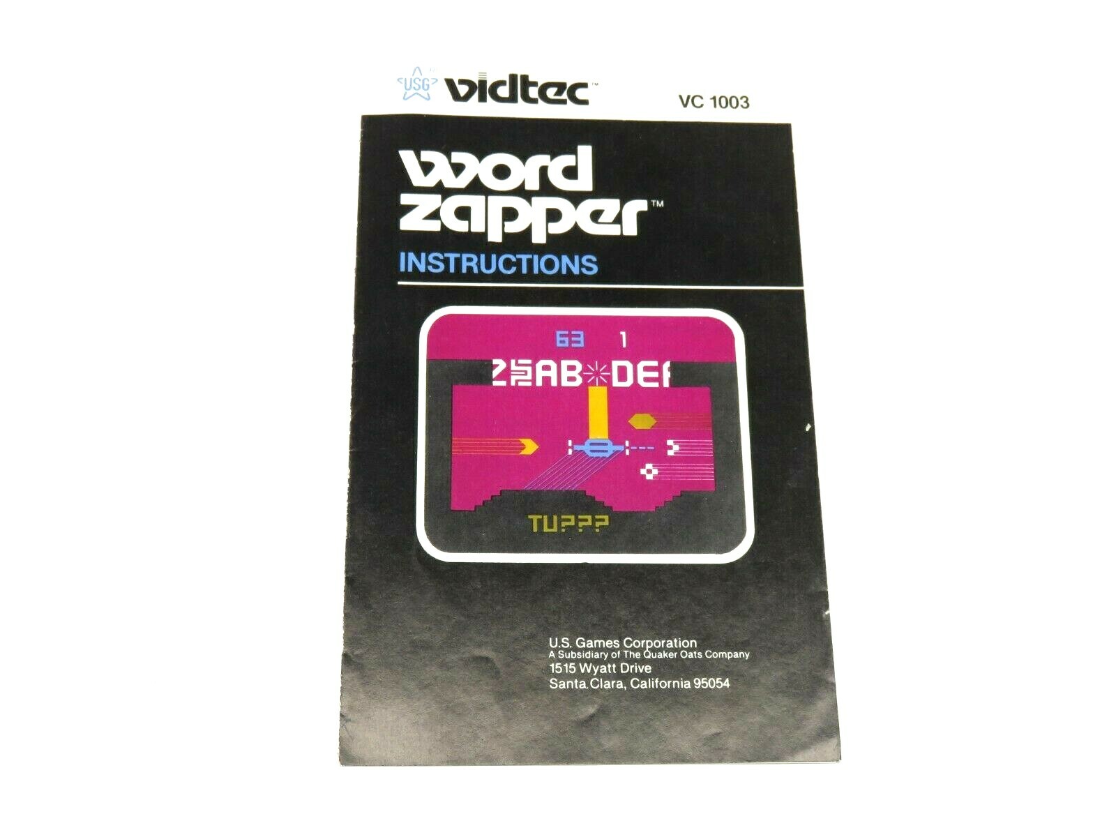 Word Zapper (Atari 2600, 1982) By US Games Vidtec (Cartridge & Manual) NTSC
