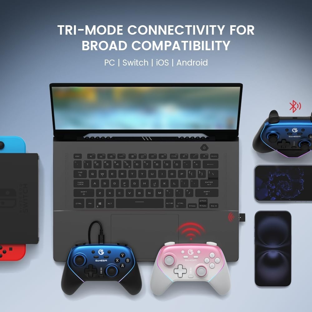 Tri-Mode Wireless Controller for PC/Switch/iOS with Hall Effect Technology