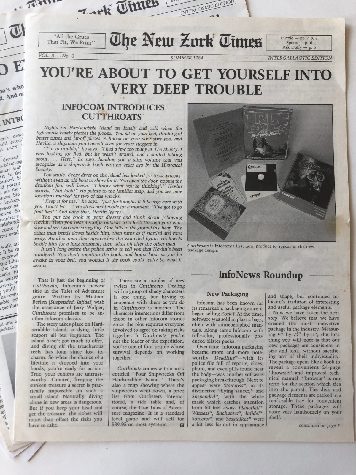 Vintage New Zork Times Infocom Newsletter Lot – Original 1980s interactive fic.