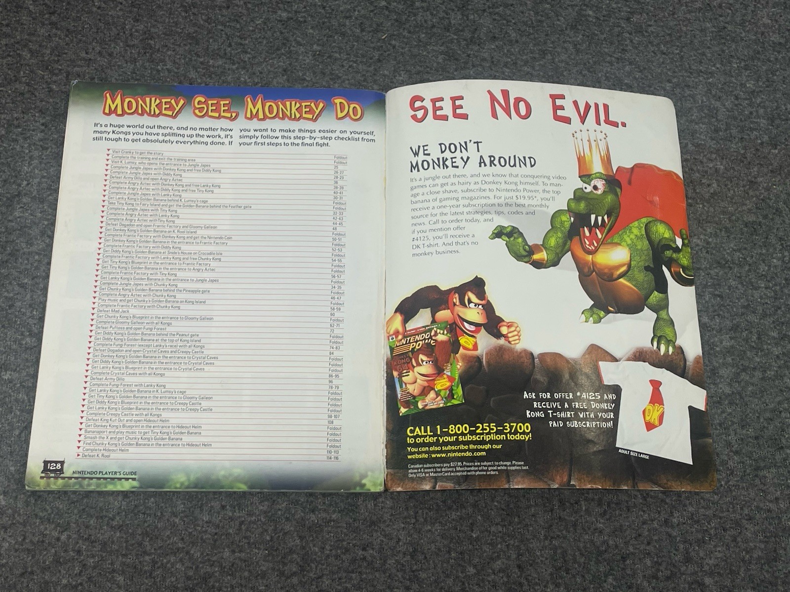 Donkey Kong 64 Official Nintendo Power Players Guide for N64 w/ Map