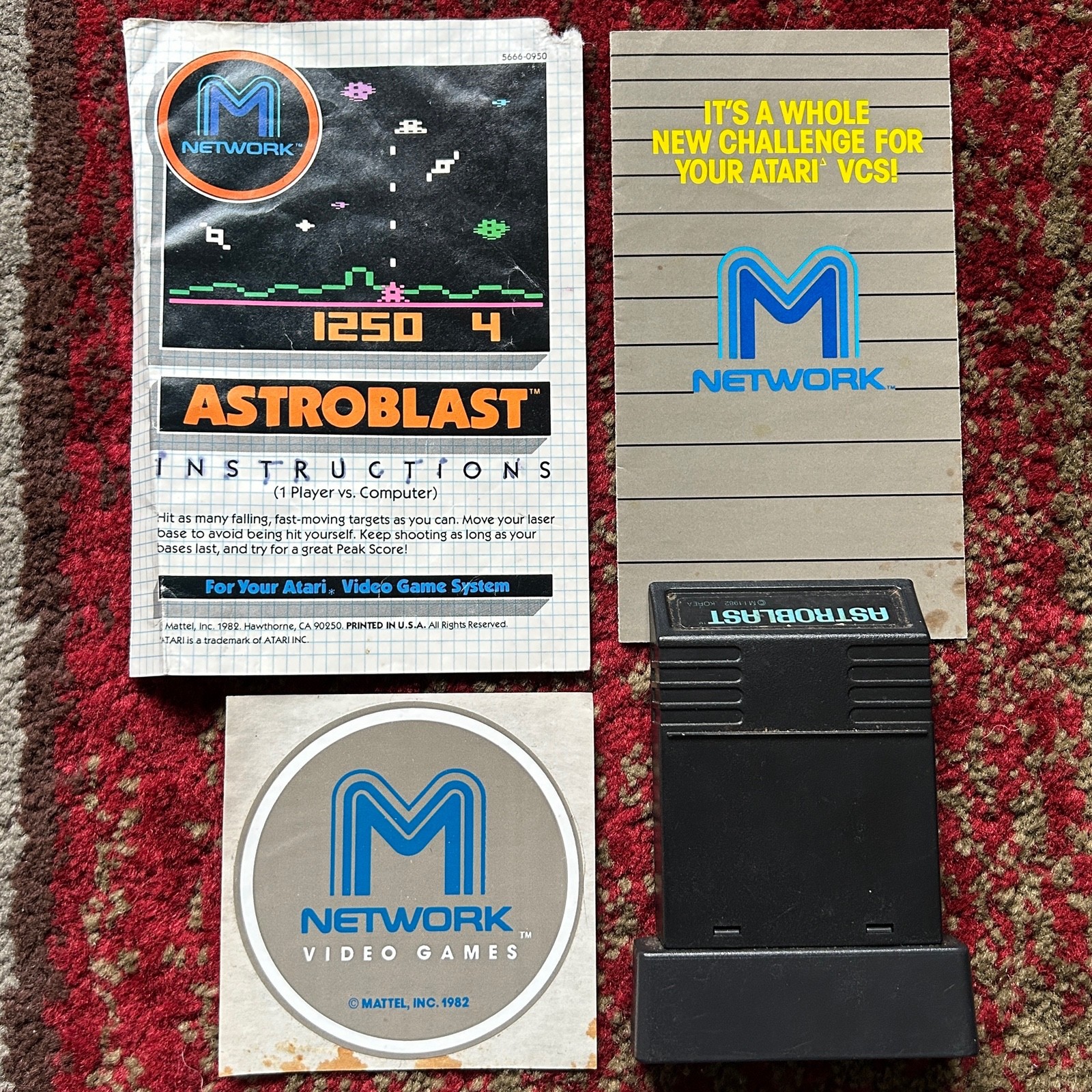 1982 Astroblast Atari 2600 Video Game Cartridge w/ Manual +Sticker Mattel TESTED