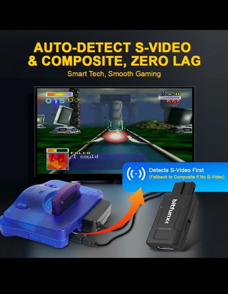 Bitfunx N64 HDMI Adapter 720P 1080P HD Converter Upscale N64 SNES SFC GameCube