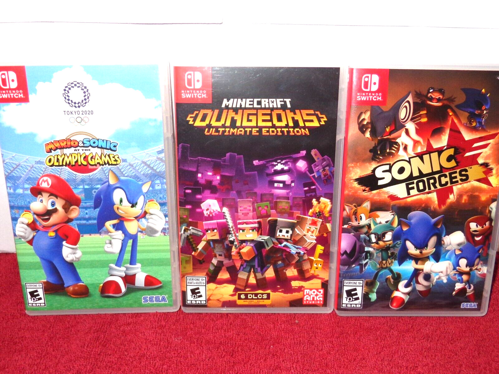 3 NINTENDO SWITCH GAMES – SUPER MARIO BROS – SONIC & MINDCRAFT IN BOXES – Z406