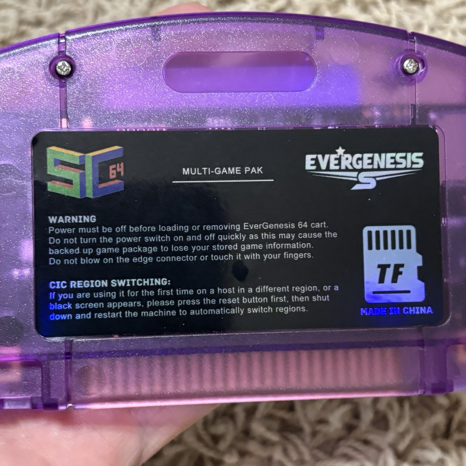 Summercart 64 Game Cartidge 32GB – Purple With SD To USB Converter & Manual