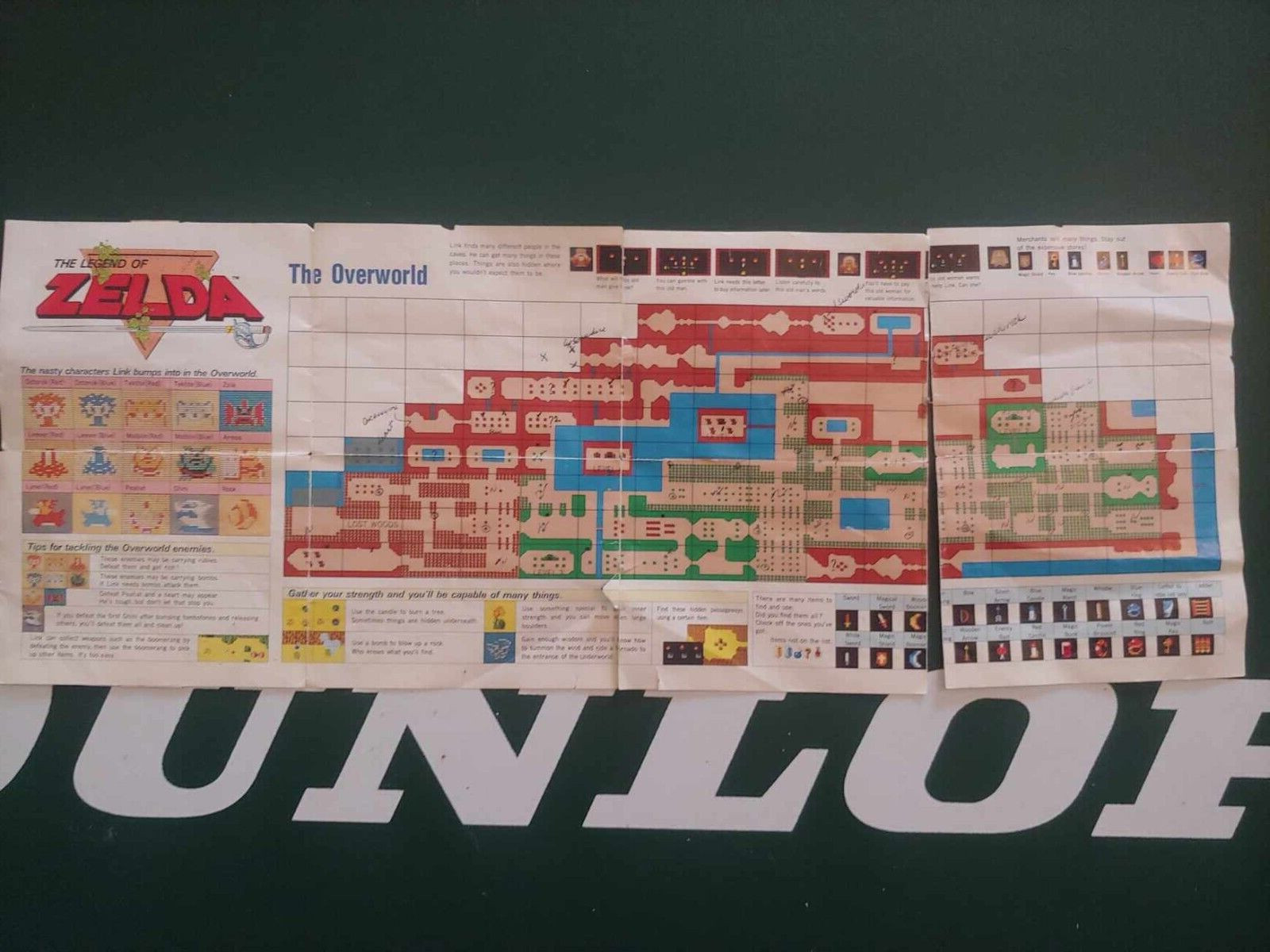 1987 Vtg LEGEND OF ZELDA Nintendo NES Original Maps & Strategies Fold-Out Insert