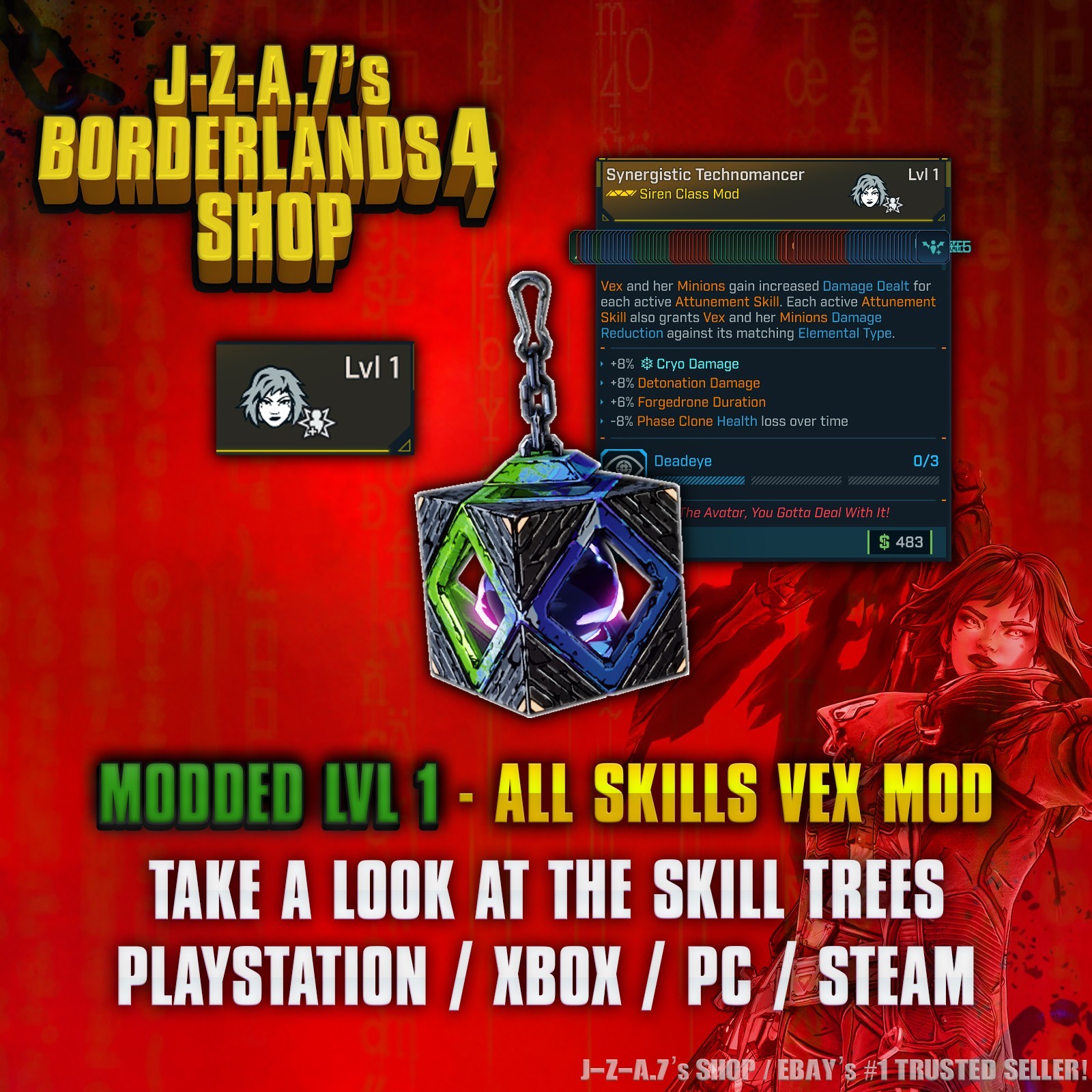 Borderlands 4✨ MODDED LEVEL 1 ONE ALL SKILLS VEX CLASS MOD BL4 ✅PC-PS-XBOX✨