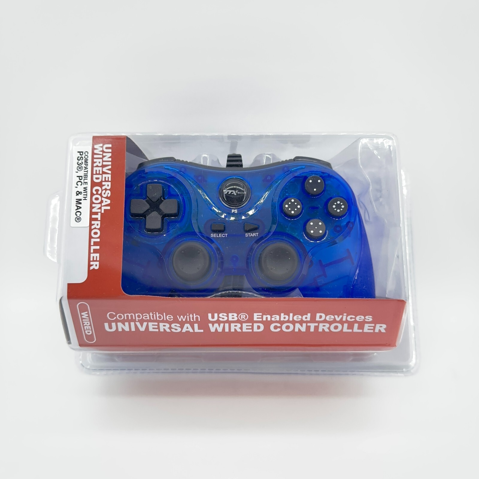 TTX Tech PC and PlayStation 3 PS3 USB Wired Controller Clear Blue
