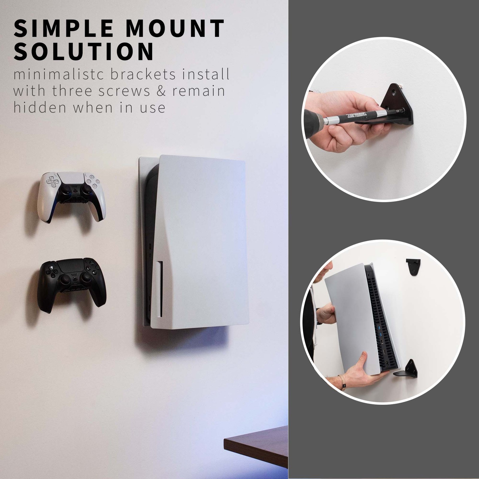 VIVO Wall and Under Desk Mount Designed for PS5 Console with 2 Controller Mounts