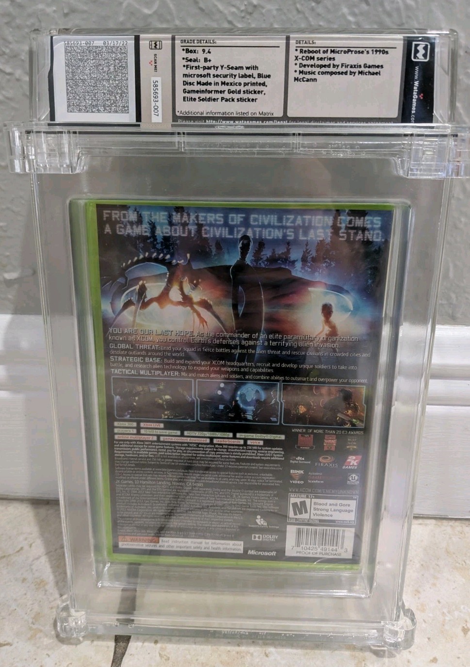 XCOM Enemy Unknown Xbox 360 Foil New Sealed Graded WATA 9.4 B+