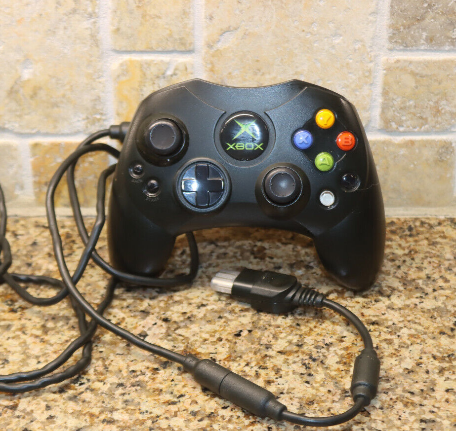 Microsoft Xbox Genuine Black Controller S X08-69873 OEM Wired w/ Breakaway Cable