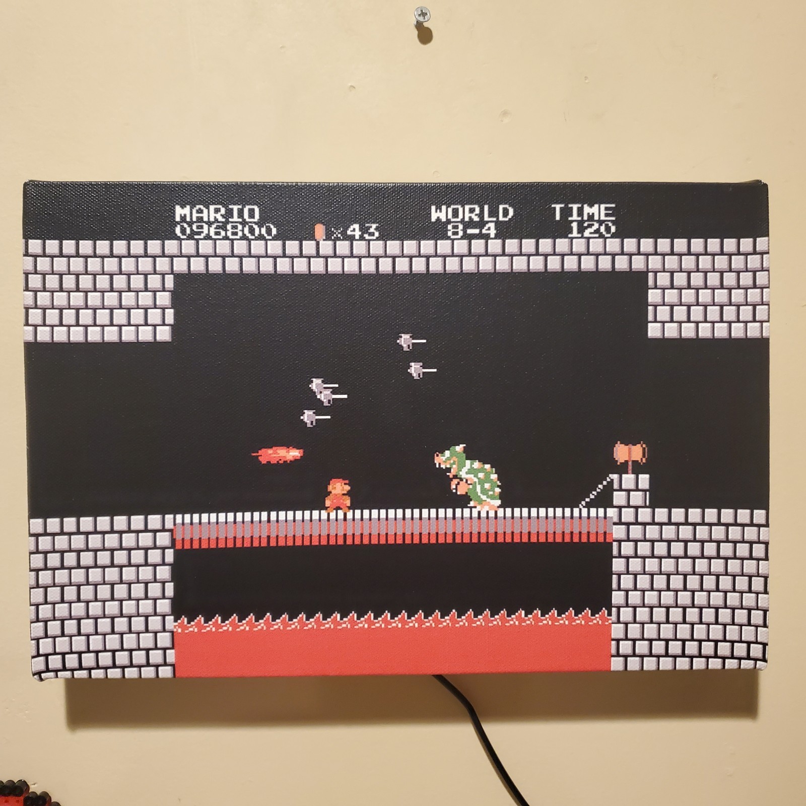 Mario vs Bowser backlit with LEDs custom wrapped canvas 8×12″ game room gift NES