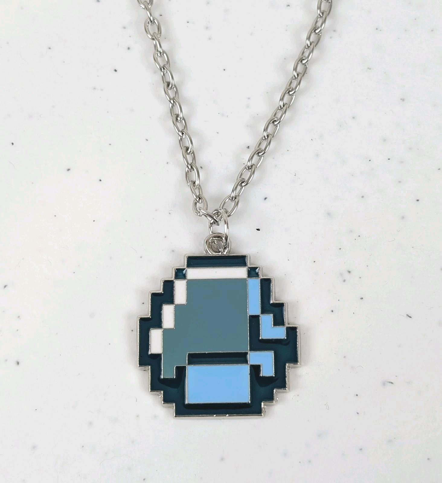 Minecraft Style Diamond Necklace Pixel Pendant Gamer Nerd Jewelry Gift 22″