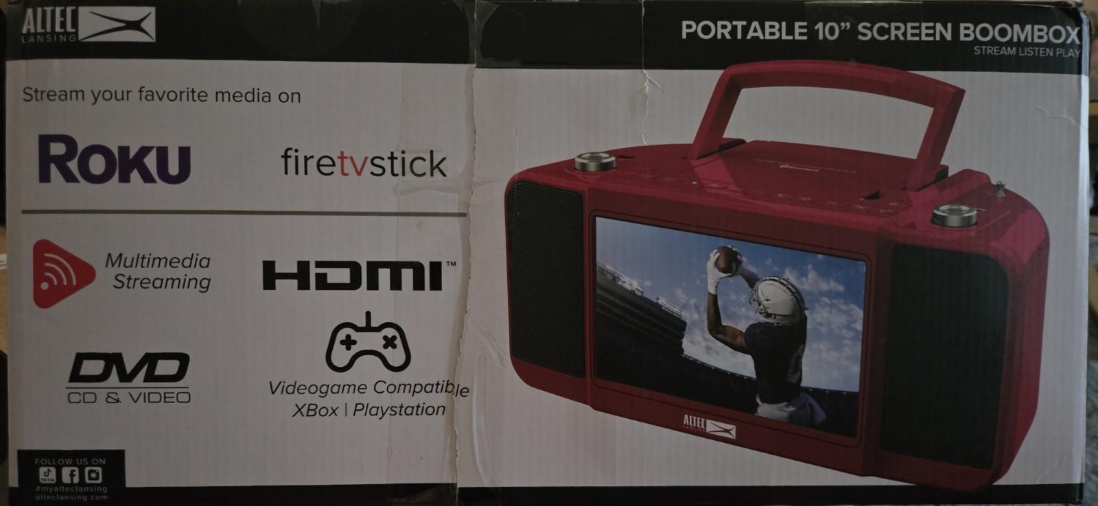 Altec Lansing Portable 10″ Boombox Blue Red HDMI Bluetooth Media Streaming