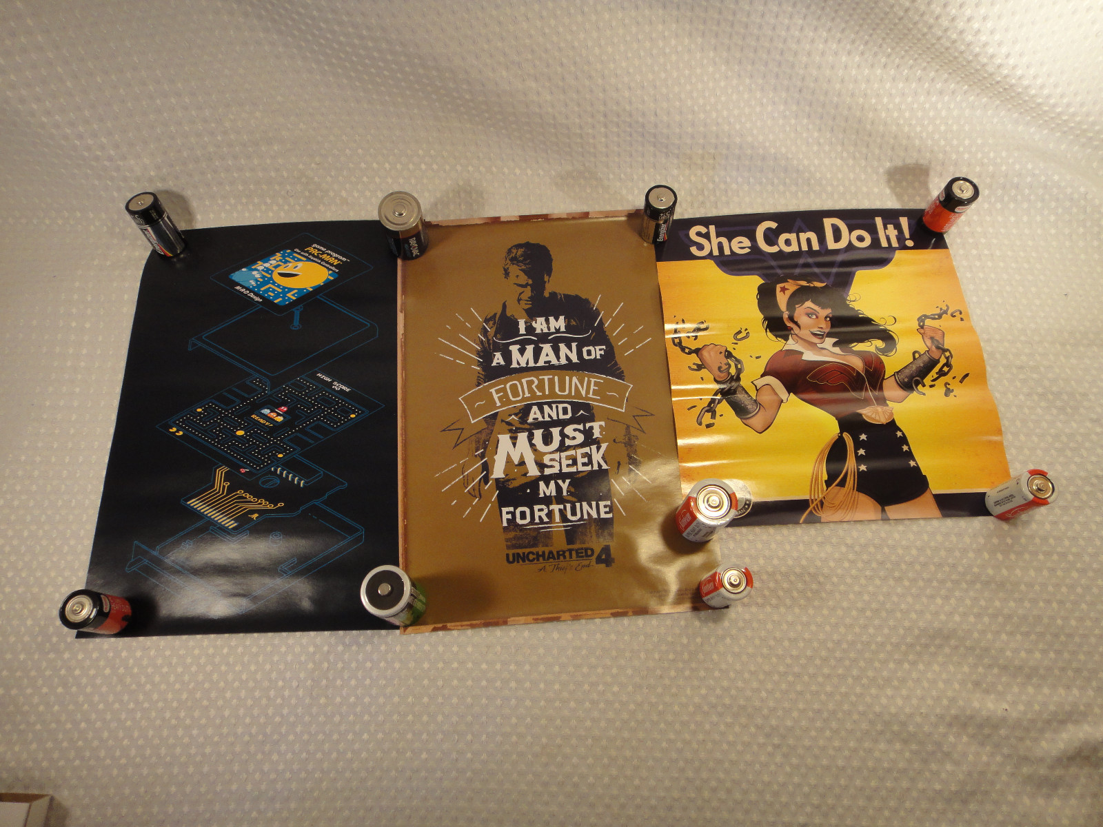 Loot Crate Poster Lot of 3 Uncharted 4, Pac Man Atari & Wonder Woman