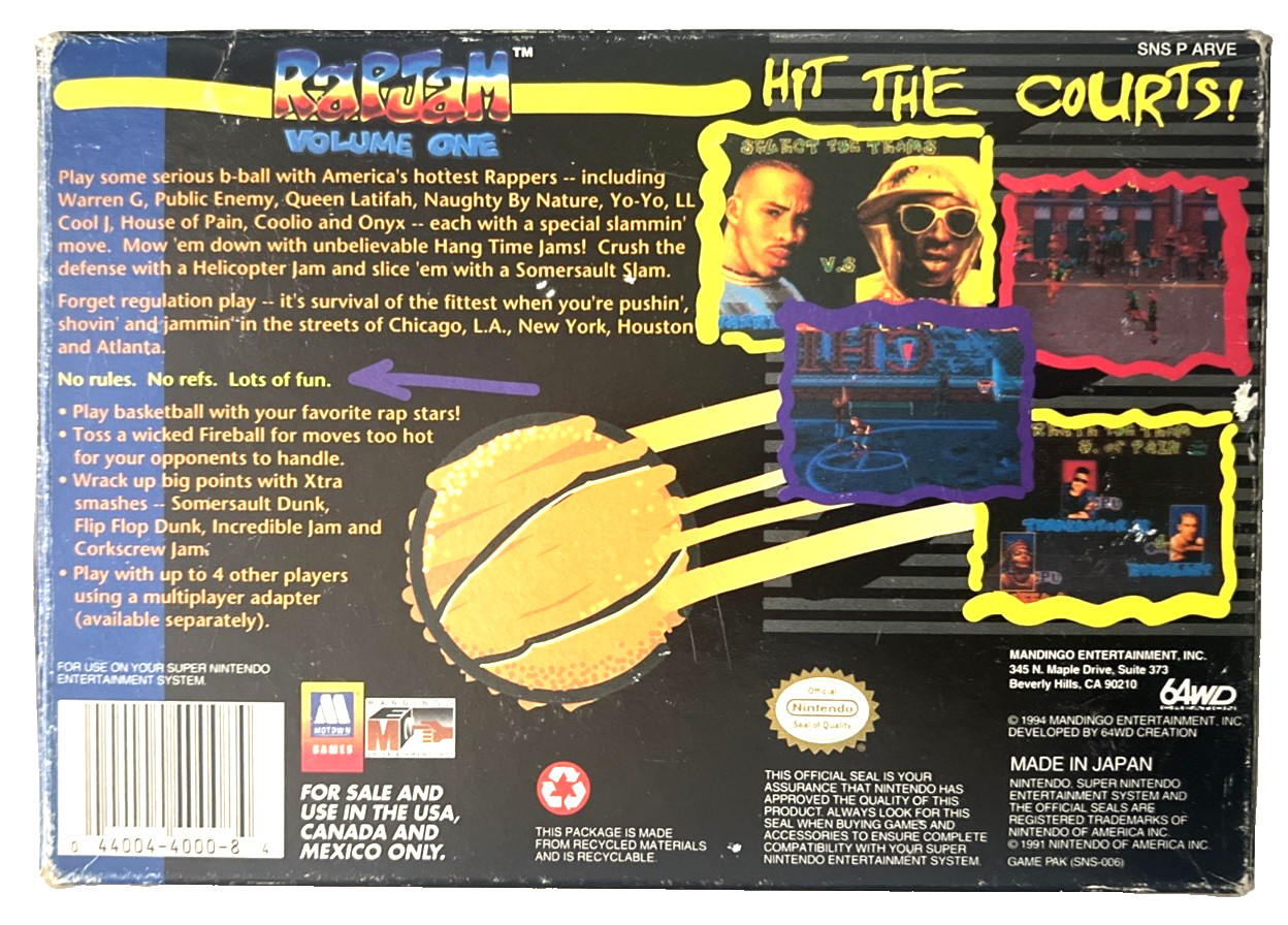 RapJam Volume One Super Nintendo SNES Complete in Box CIB Tested